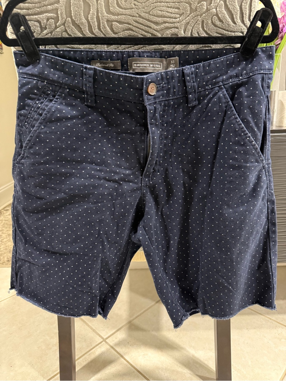Men's Navy Polka Dot Flat Front Shorts 32